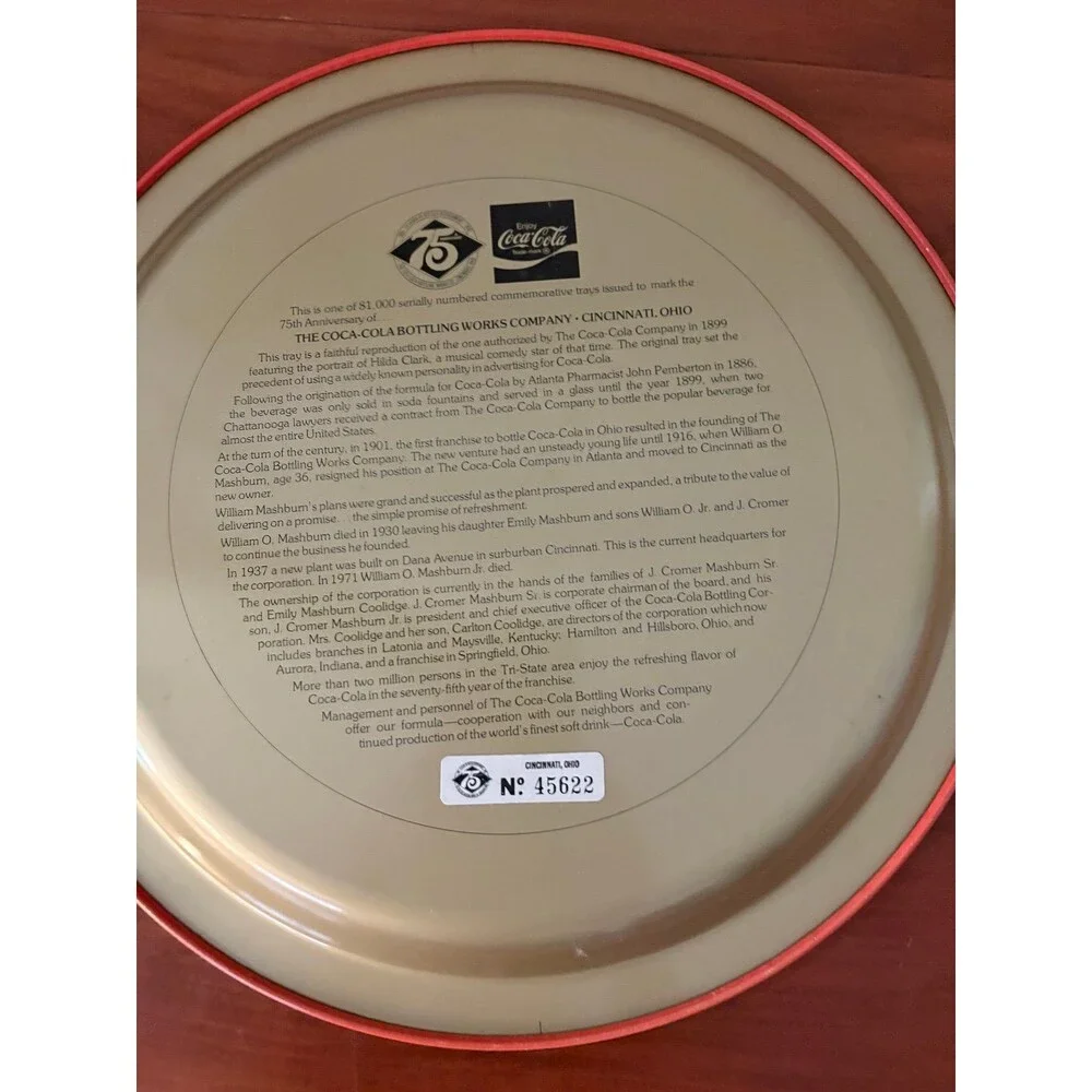 Coca-Cola 75th Anniversary Cincinnati OH Commemorative Metal Tray #45622 12”